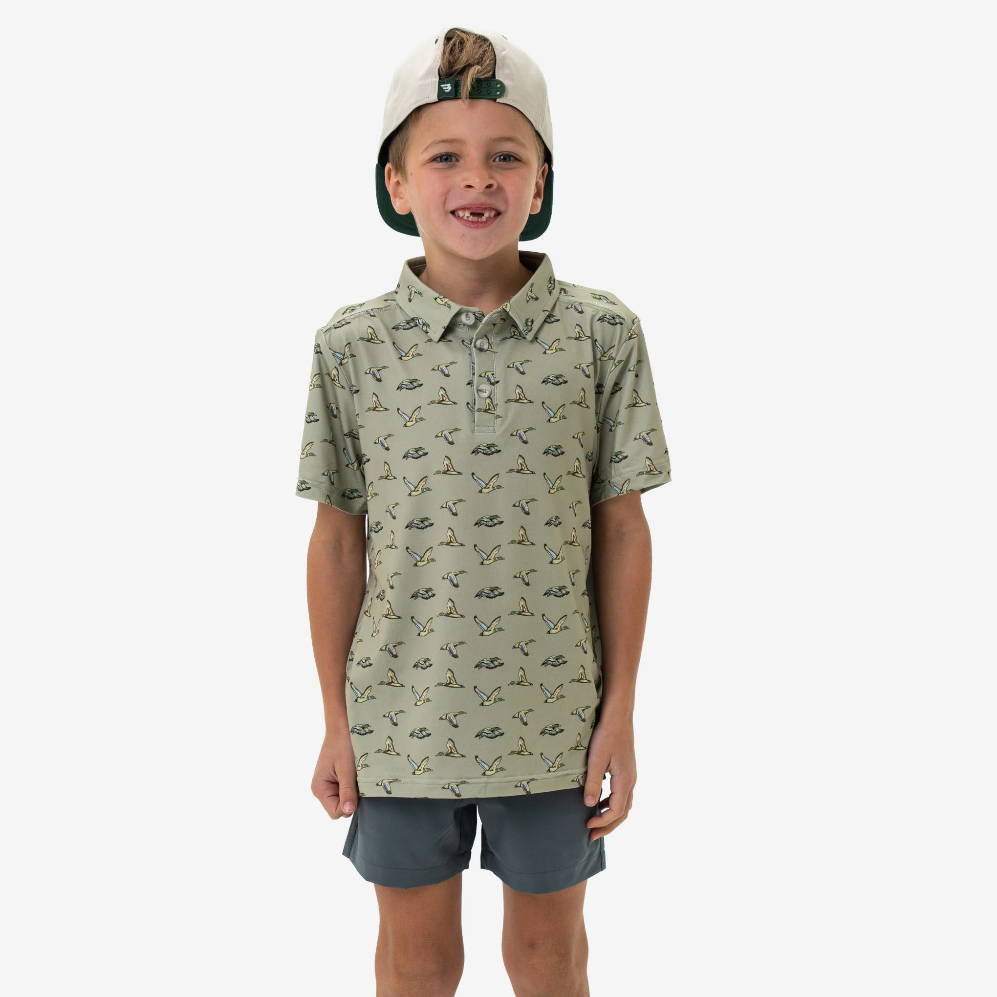 Father and Son Bundle - Performance Polo - Flying Ducks Green - Image 4