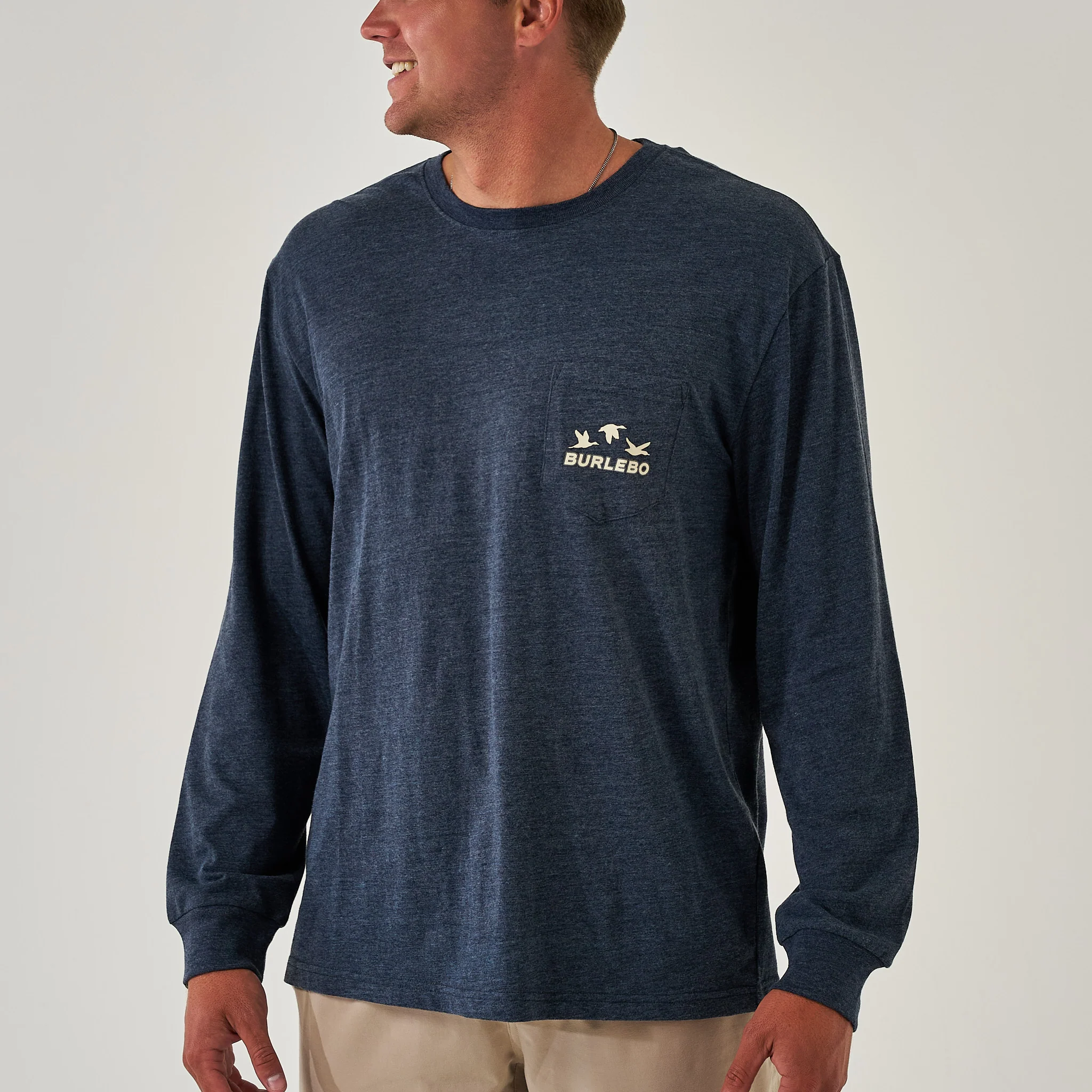 Long Sleeve Tee - BURLEBO Shotgun - Heather Navy - Image 2