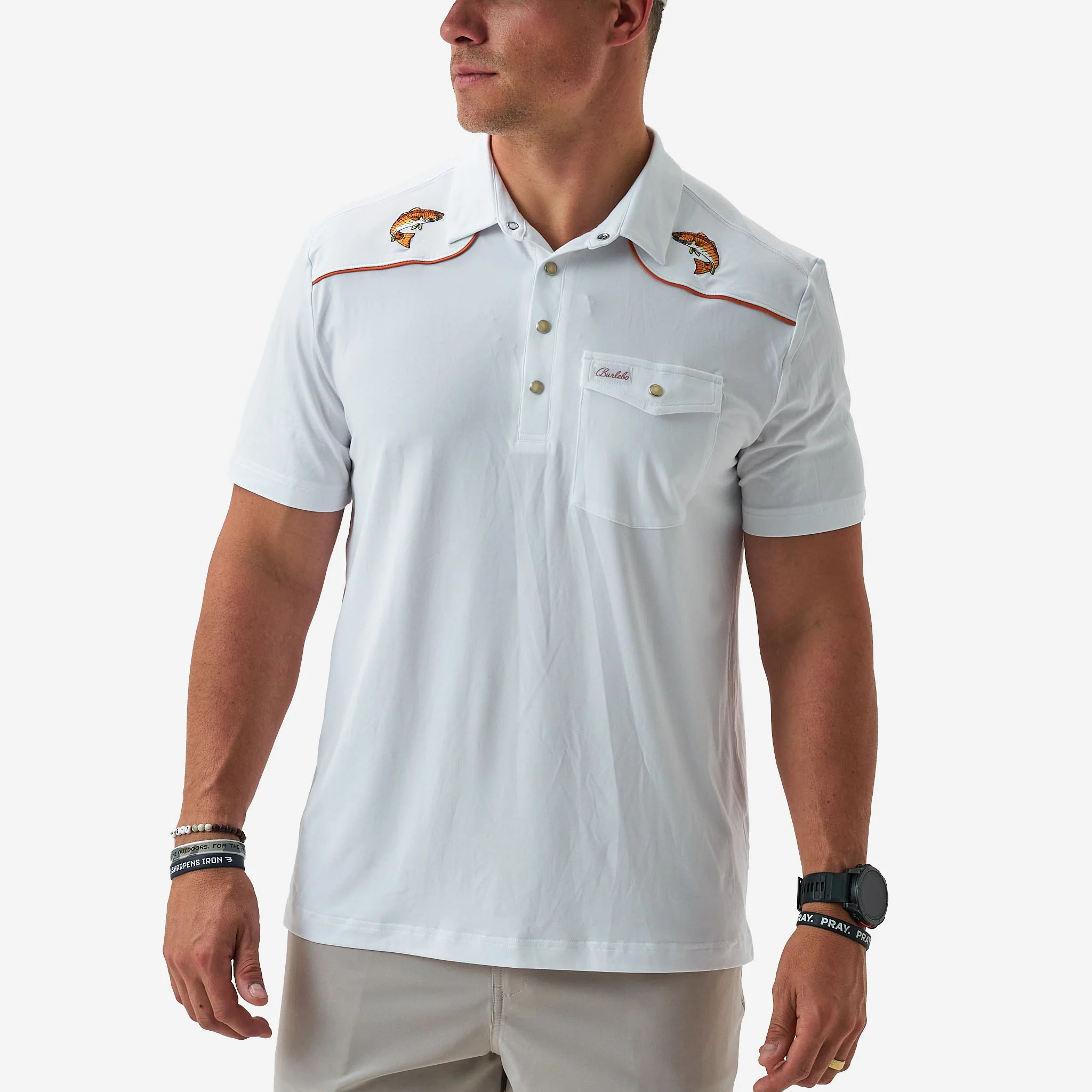 Pearl Snap Performance Polo - Redfish - White