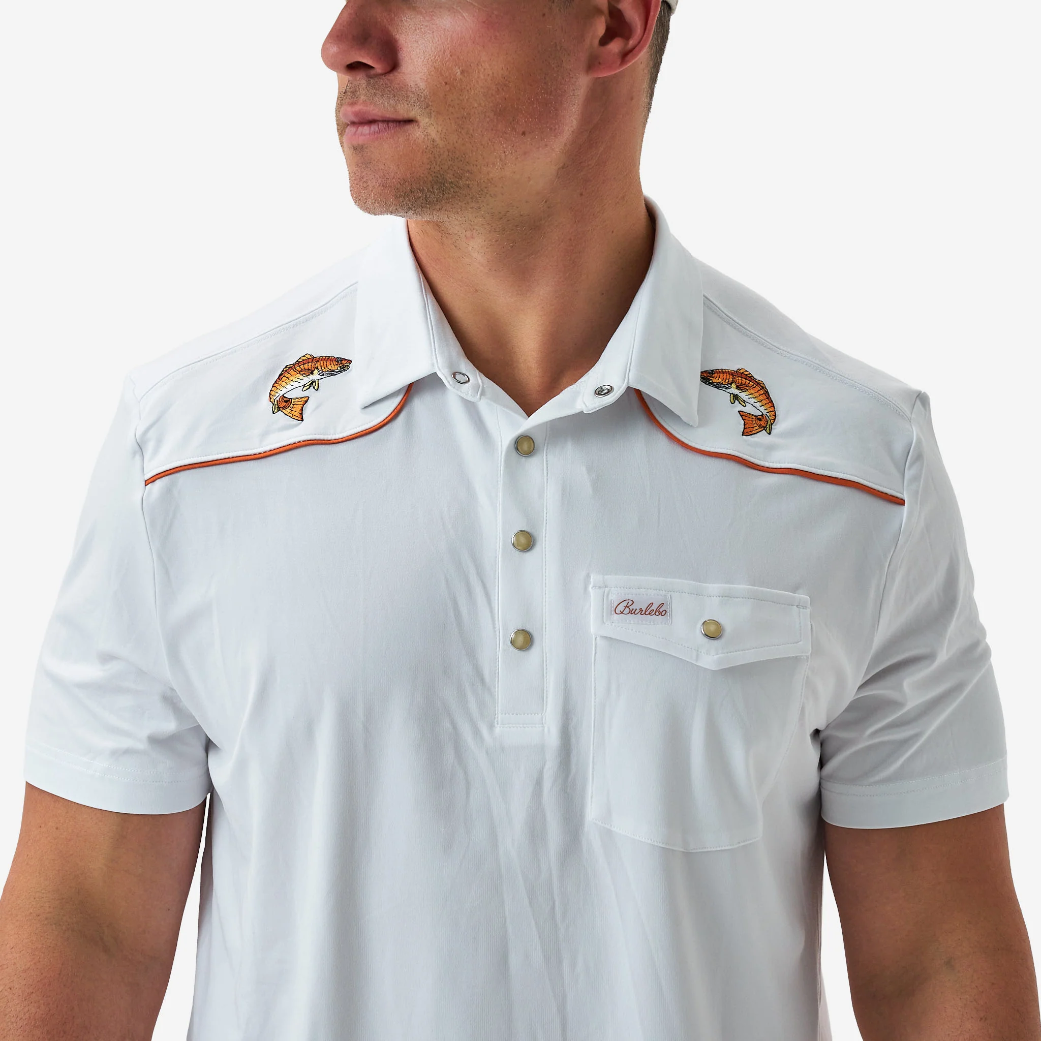 Pearl Snap Performance Polo - Redfish - White - Image 3