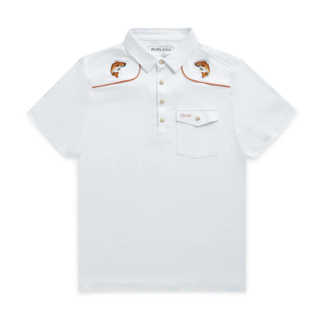 Pearl Snap Performance Polo - Redfish - White - Image 5