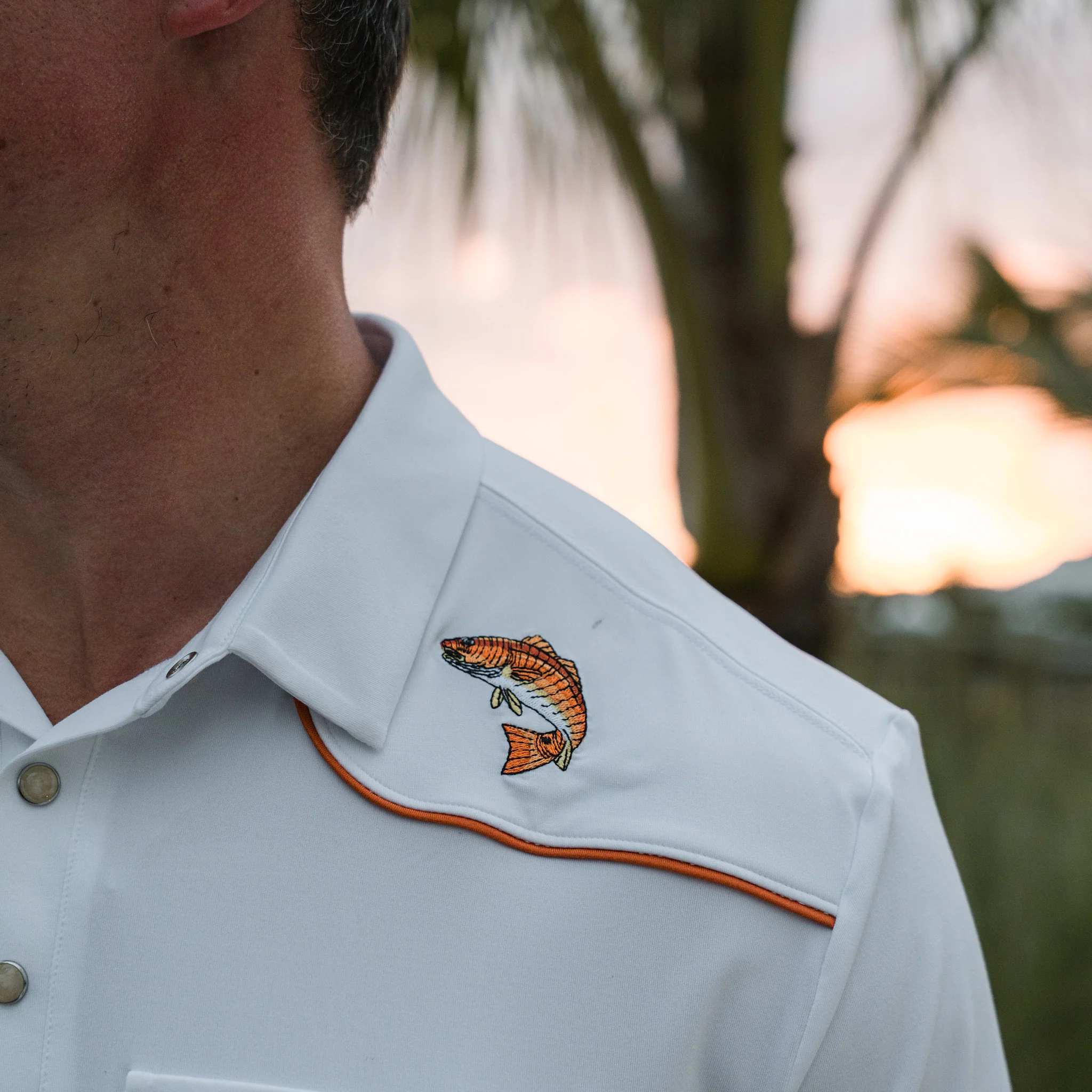 Pearl Snap Performance Polo - Redfish - White - Image 7