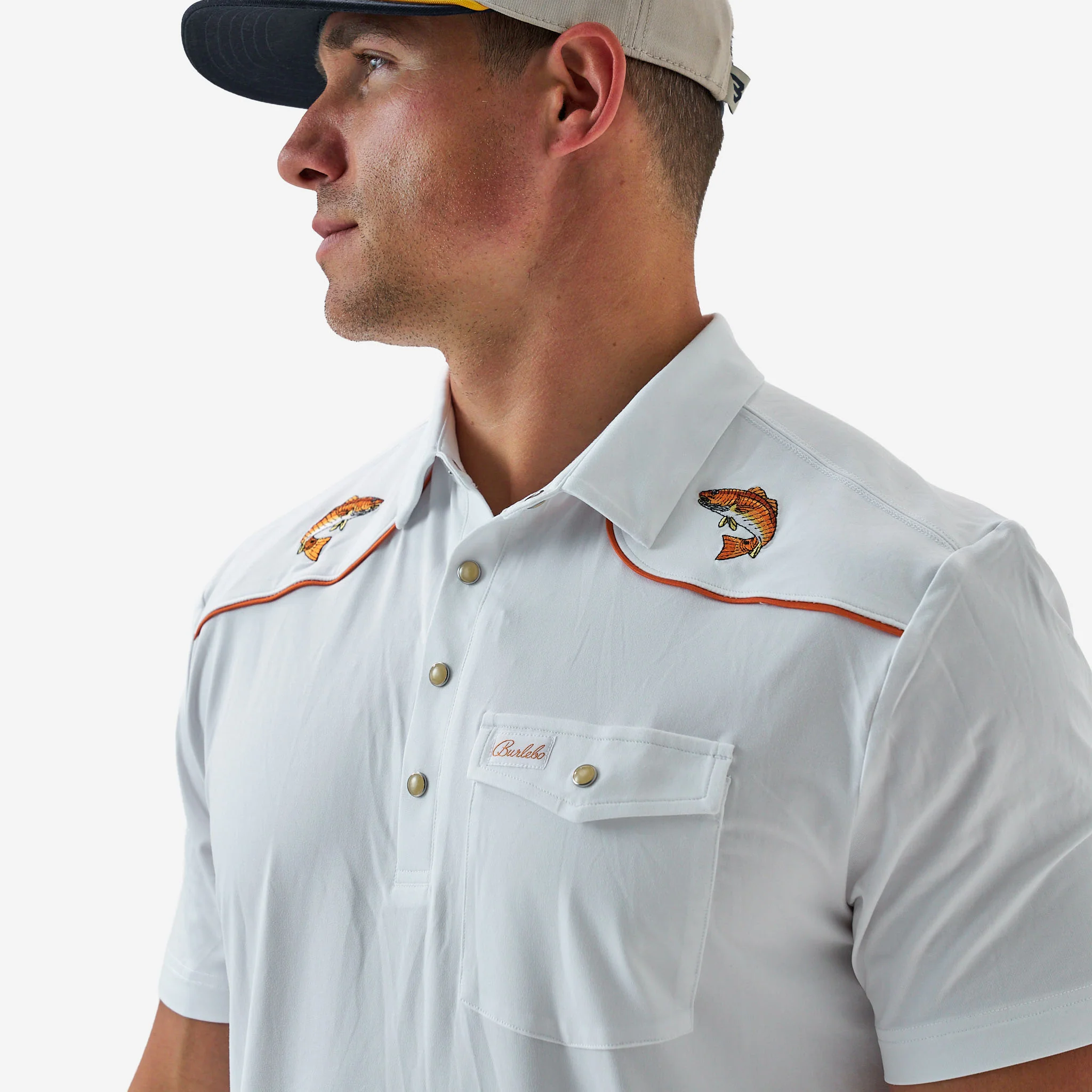 Pearl Snap Performance Polo - Redfish - White - Image 8