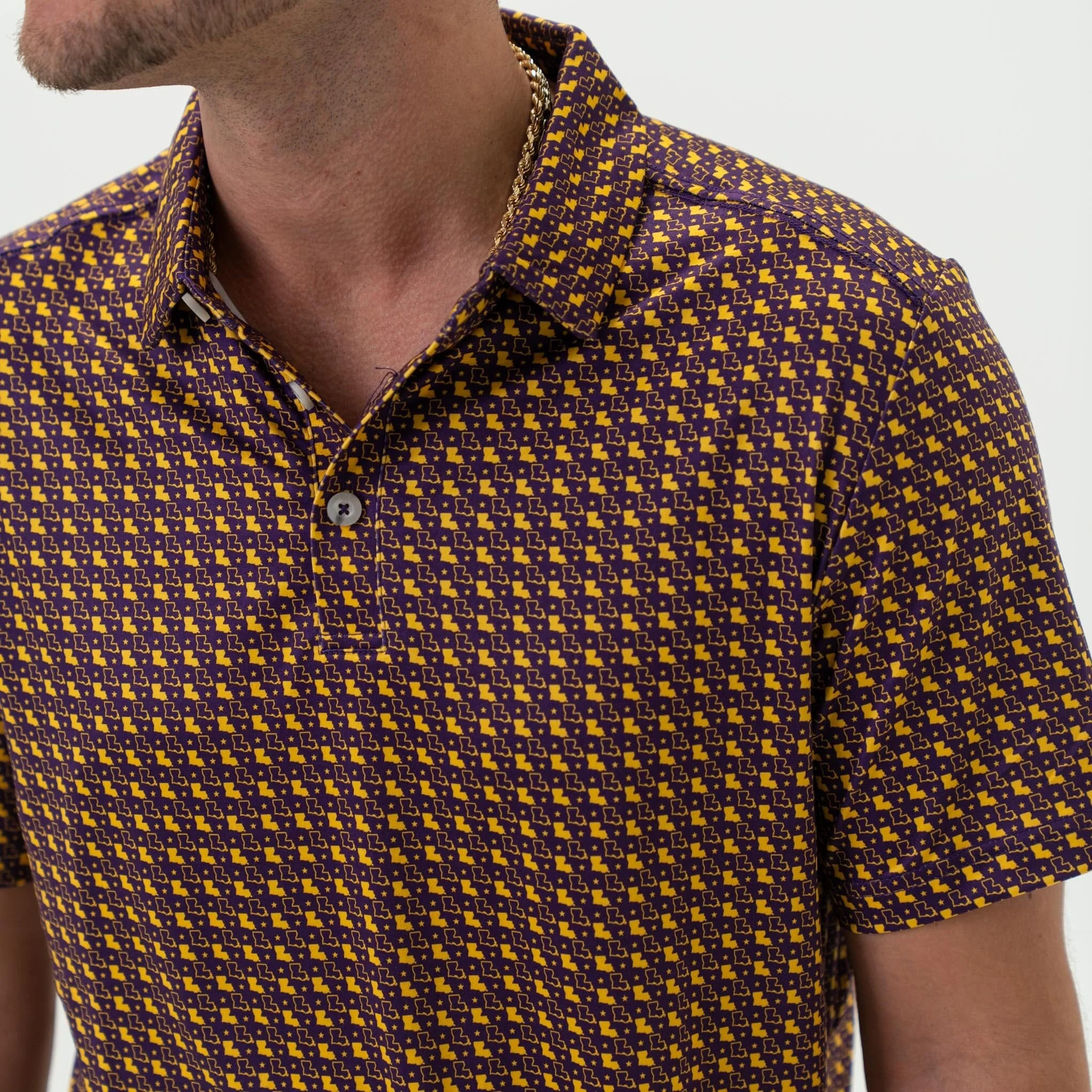 Performance Polo - Louisiana - Purple & Yellow - Image 3