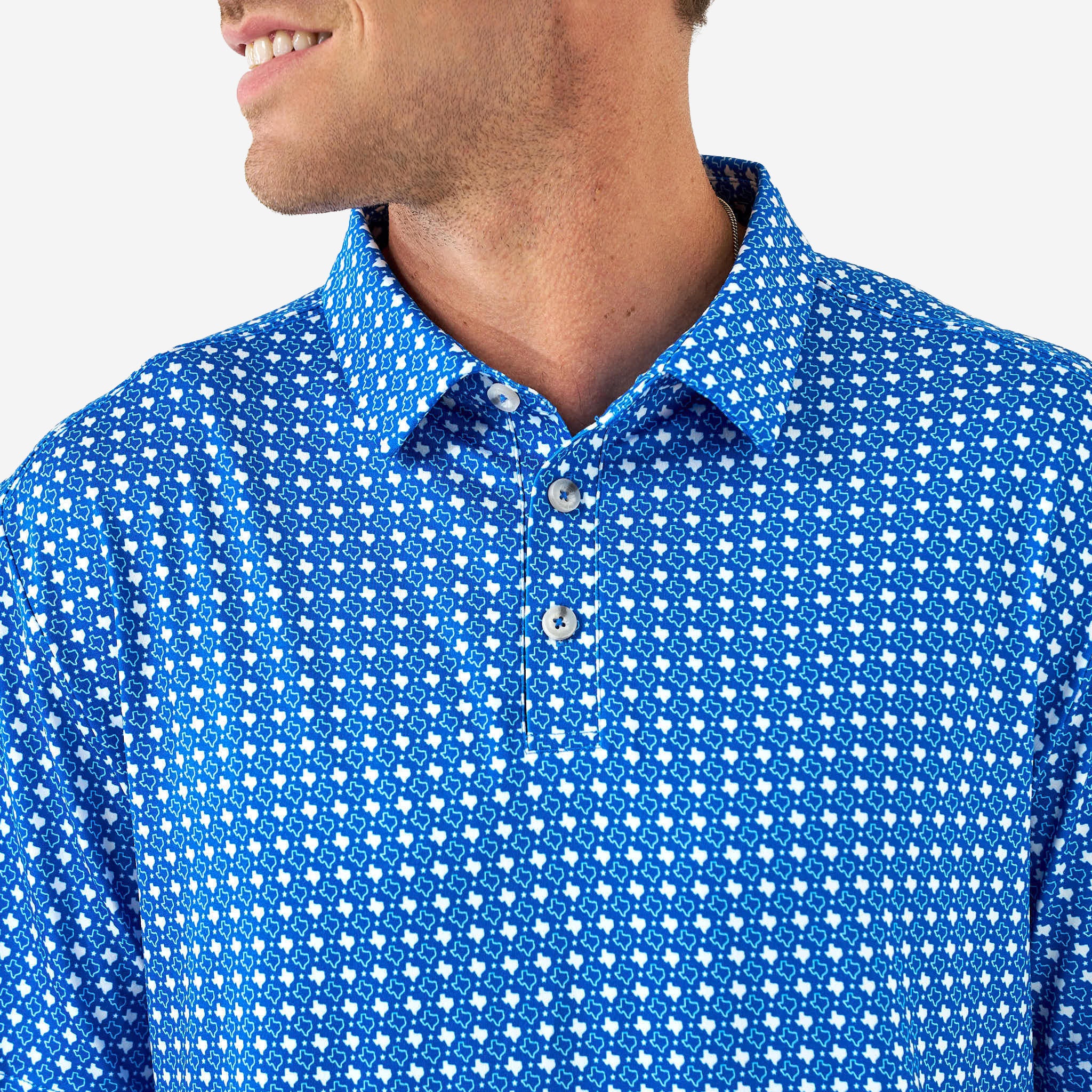 Performance Polo - Texas - Blue & White - Image 3
