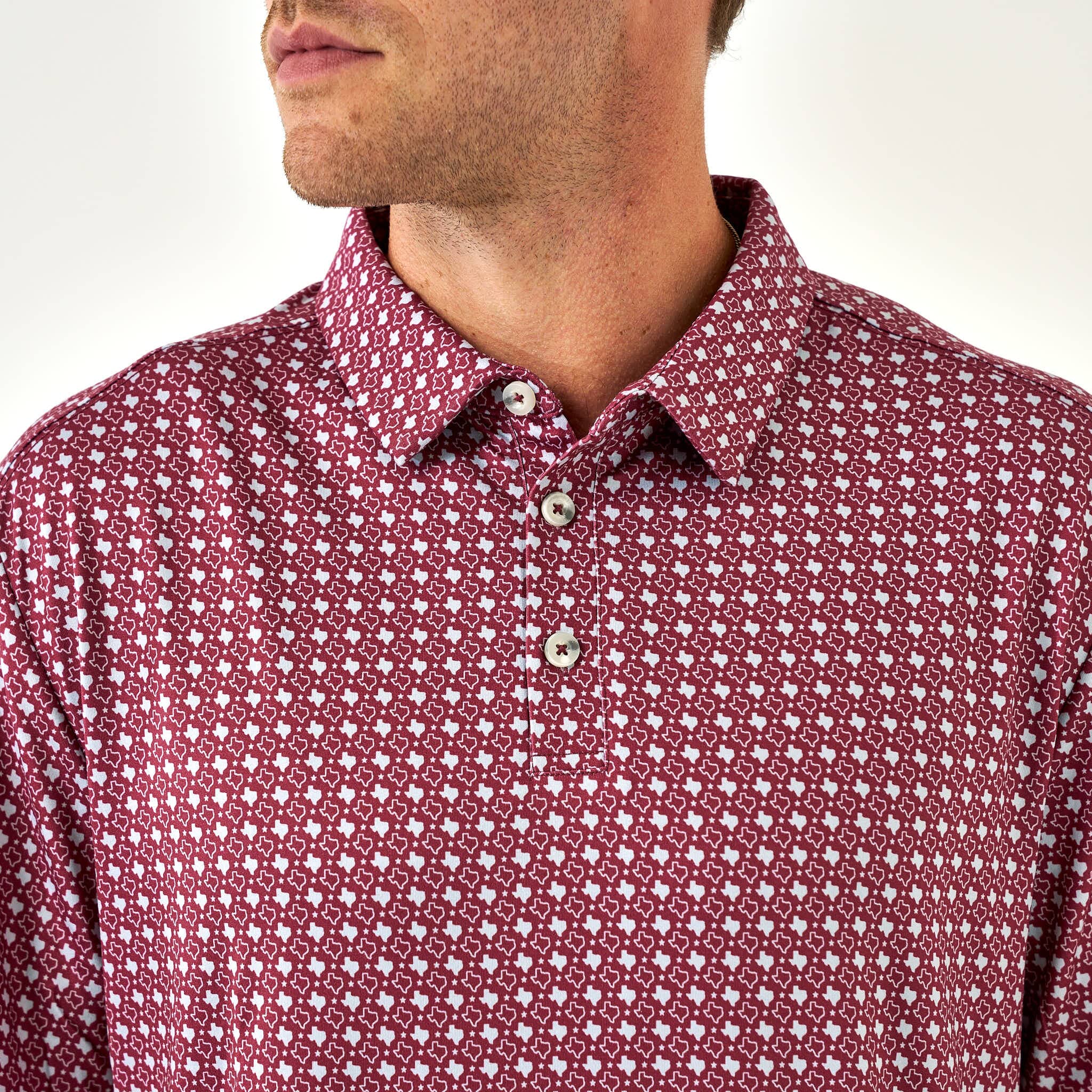 Performance Polo - Texas - Maroon & Grey - Image 3