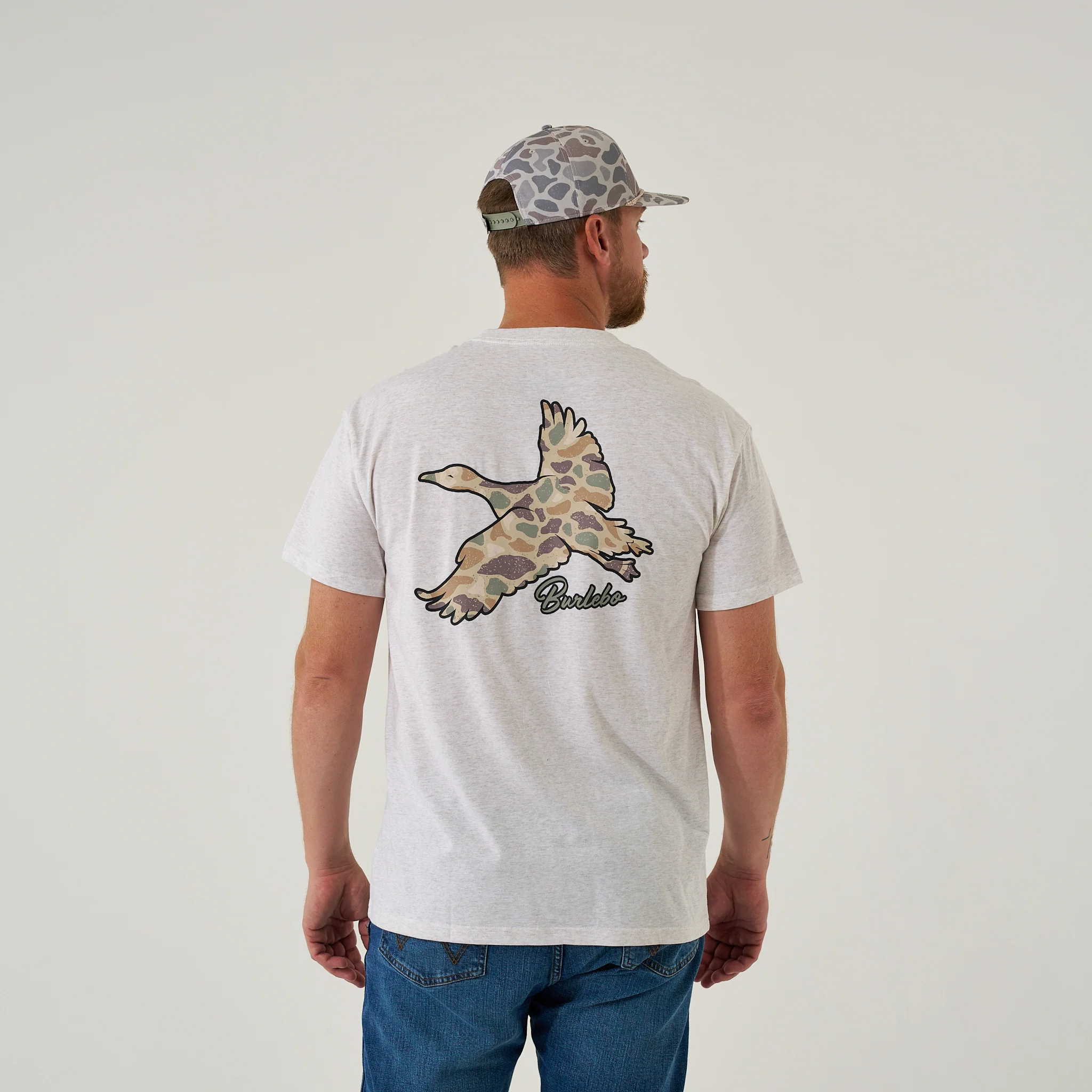 Short Sleeve Tee - Flying Pintail Camo Duck - Heather Oat - Image 4