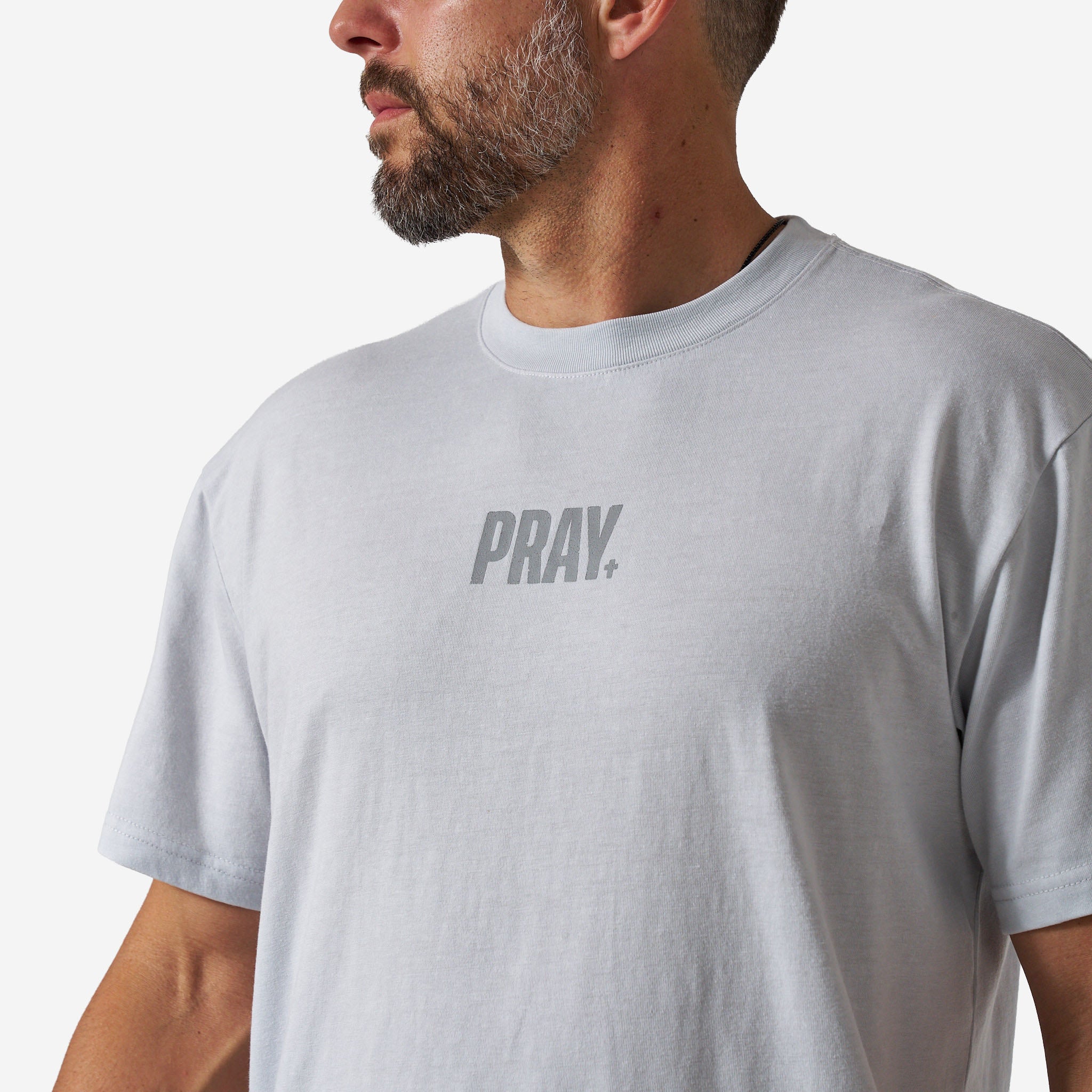 Vintage Washed Tee - PRAY - Light Grey - Image 5