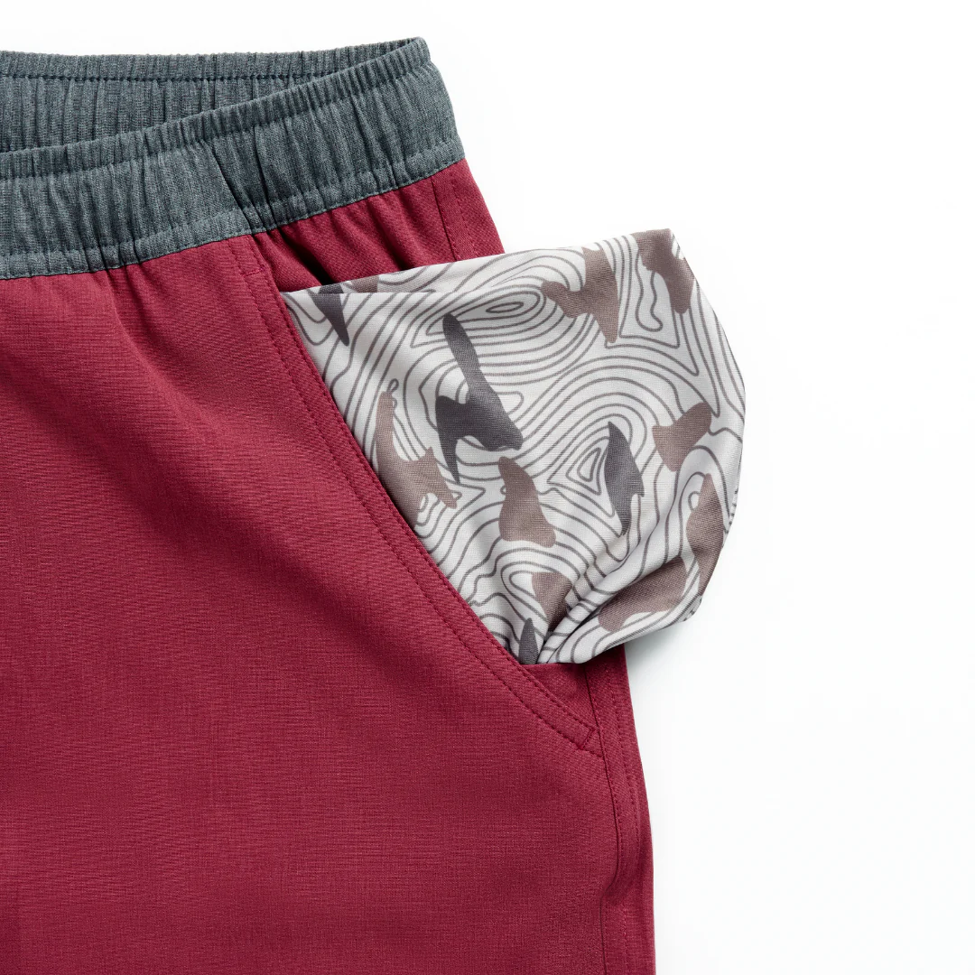 Youth Athletic Short - Cardinal - Topo Desert Camo Liner - Image 3