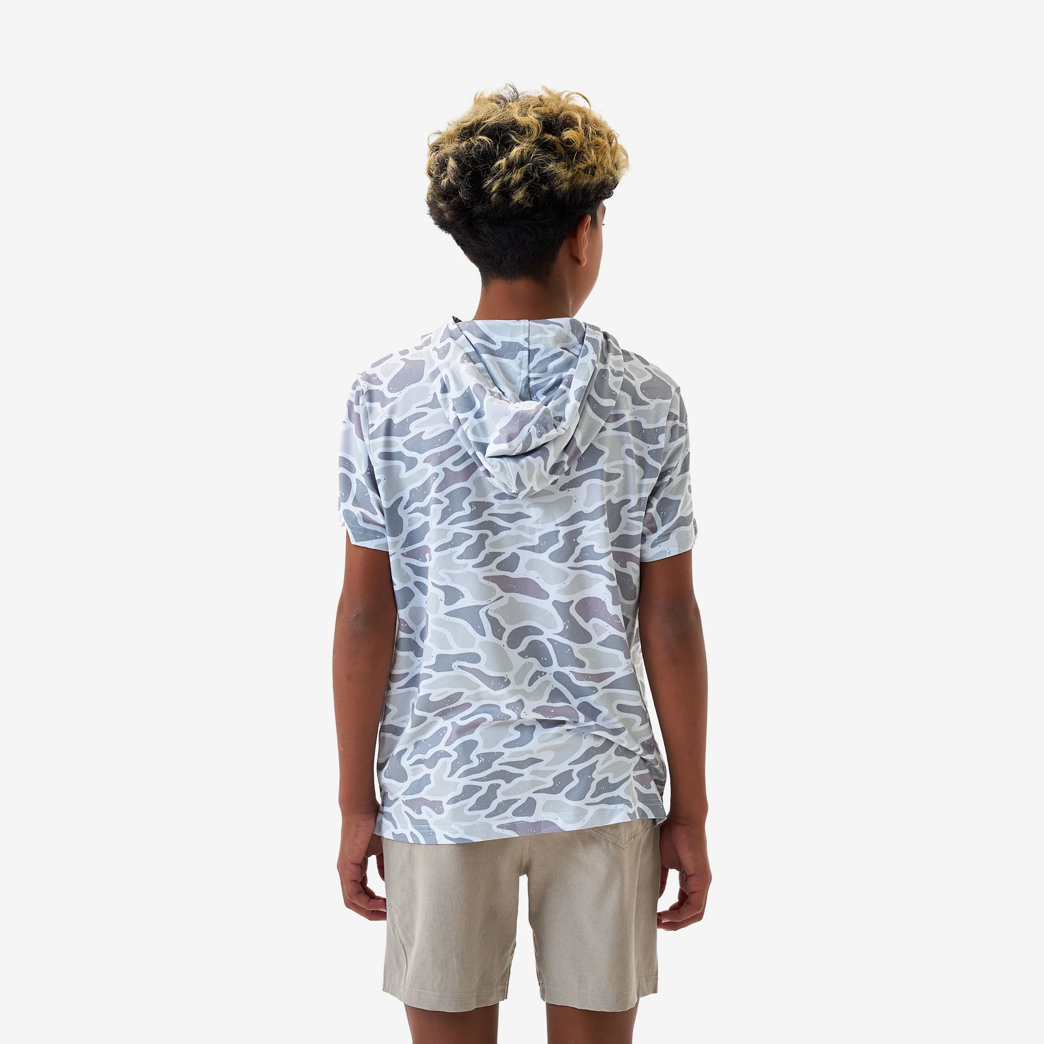 Youth Short Sleeve Performance Hoodie - White Camo - Image 3