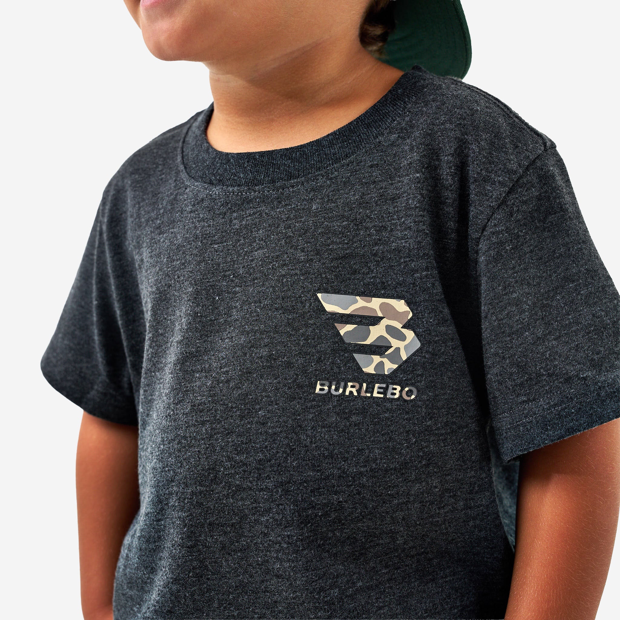 Youth Short Sleeve Tee - Flying B Deer Camo Logo - Heather Black - Image 3