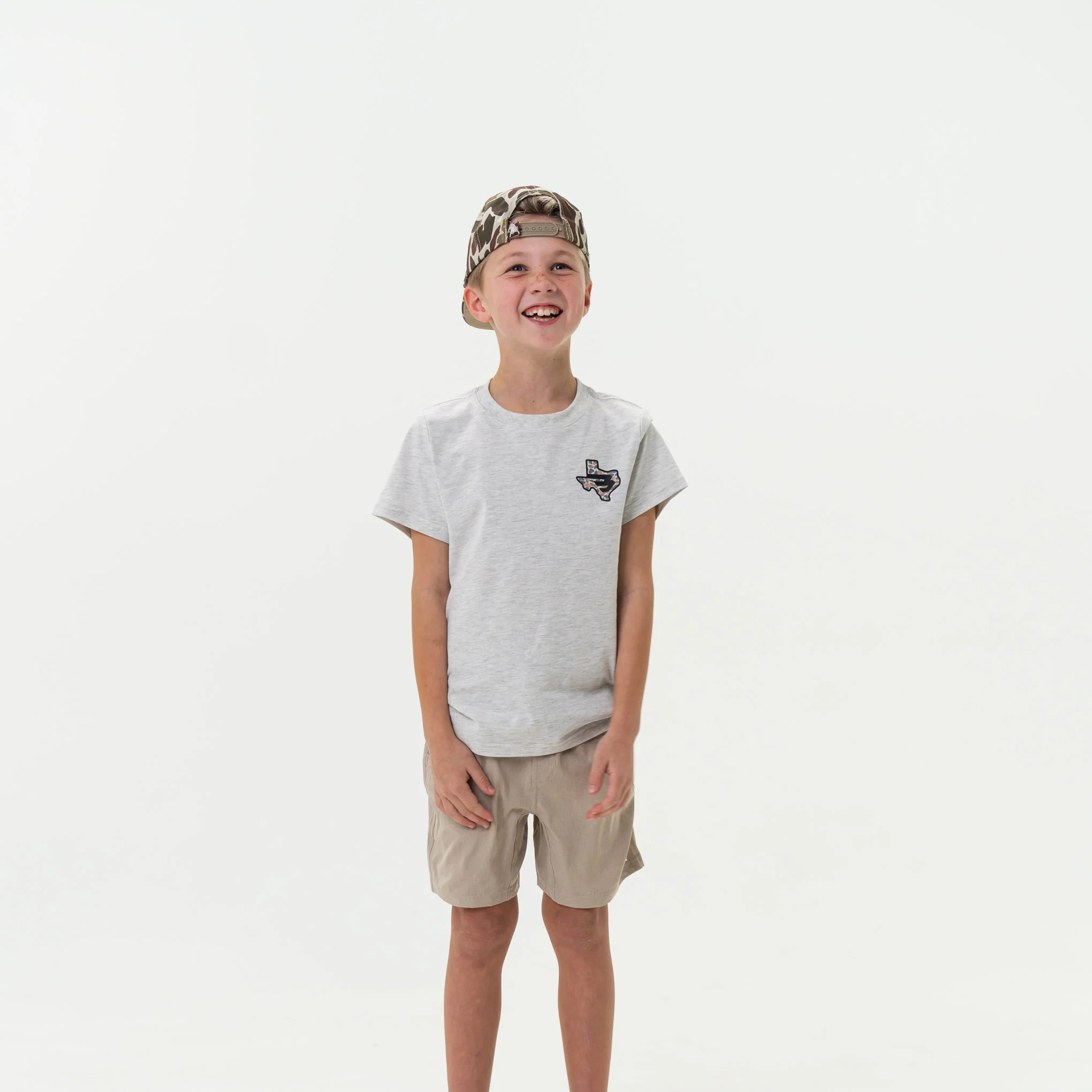 Youth Short Sleeve Tee - Texas Camo Flying B Logo - Heather Ash Grey - Image 4