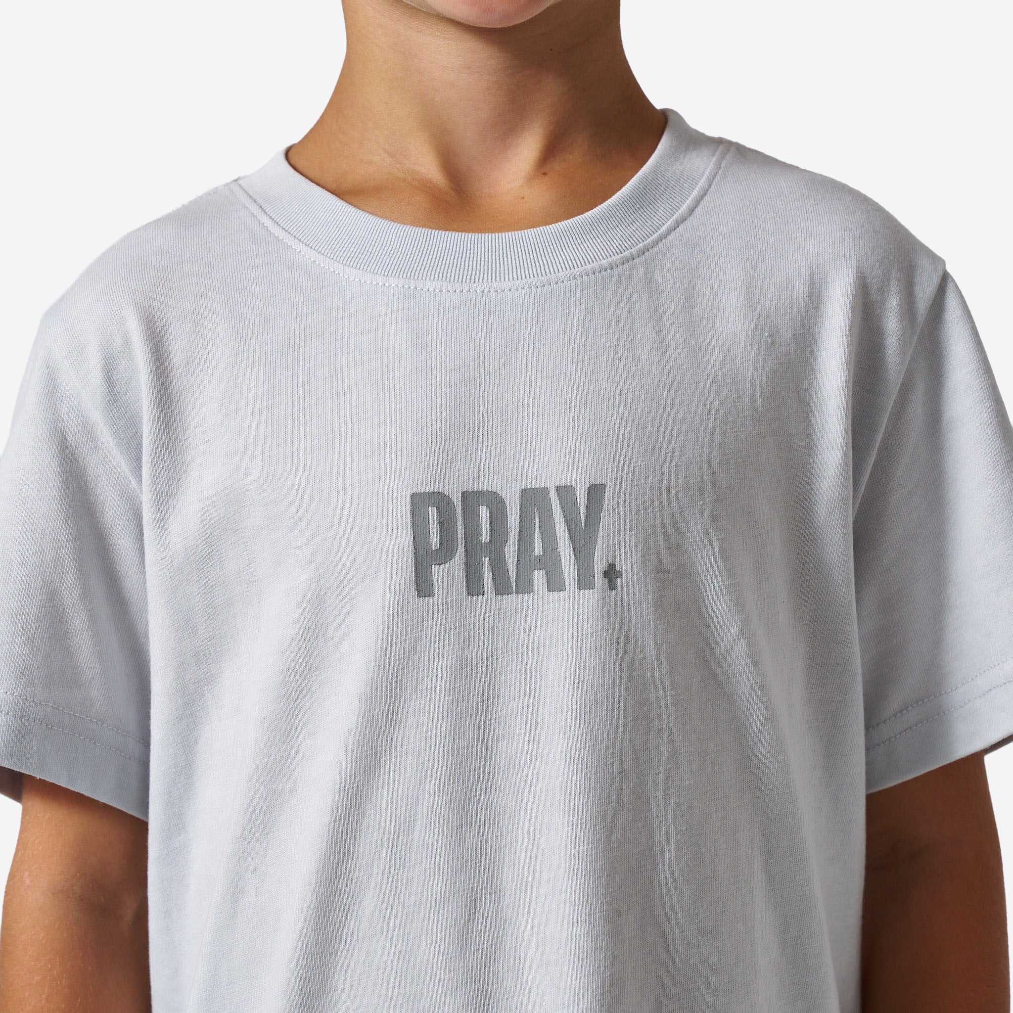 Youth Vintage Washed Tee - PRAY - Light Grey - Image 4